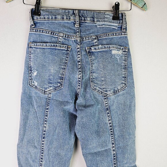 Revice Revolve High Rise Rib Cage Two Panel Skinny Distressed Jean Acid Wash, 25 - Picture 7 of 8